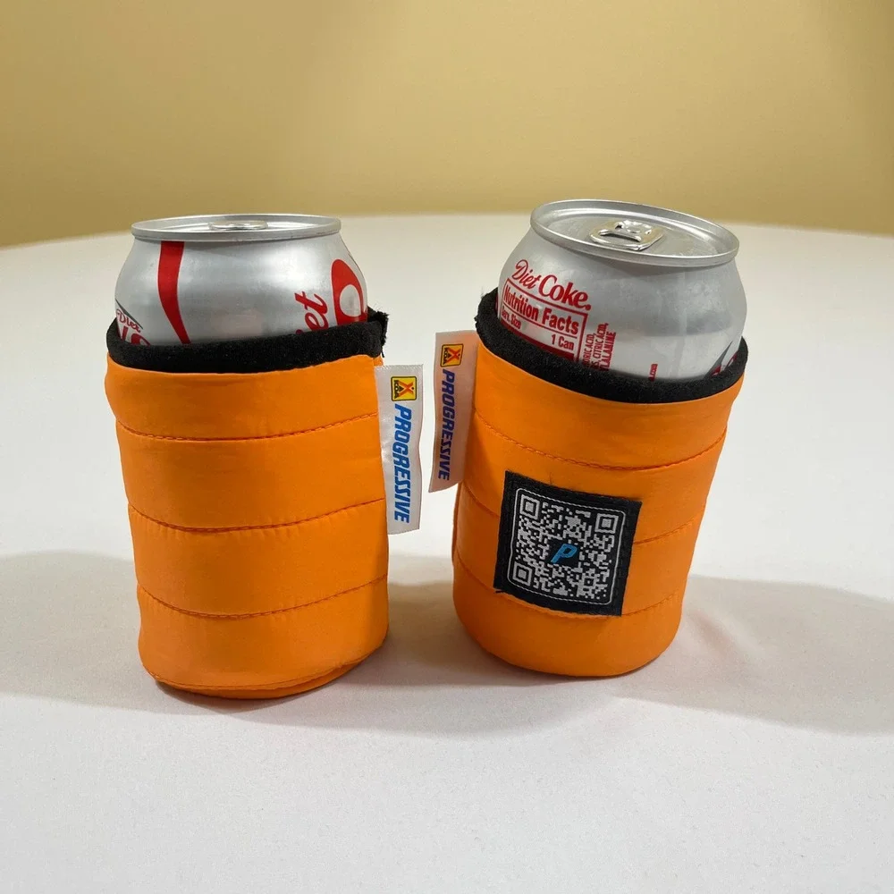 Progressive Can Cozy UnisexOrange Puffer Quilted Insulated 2pc Set